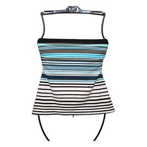 DKNY Striped Bandeau Tankini Top Sz M